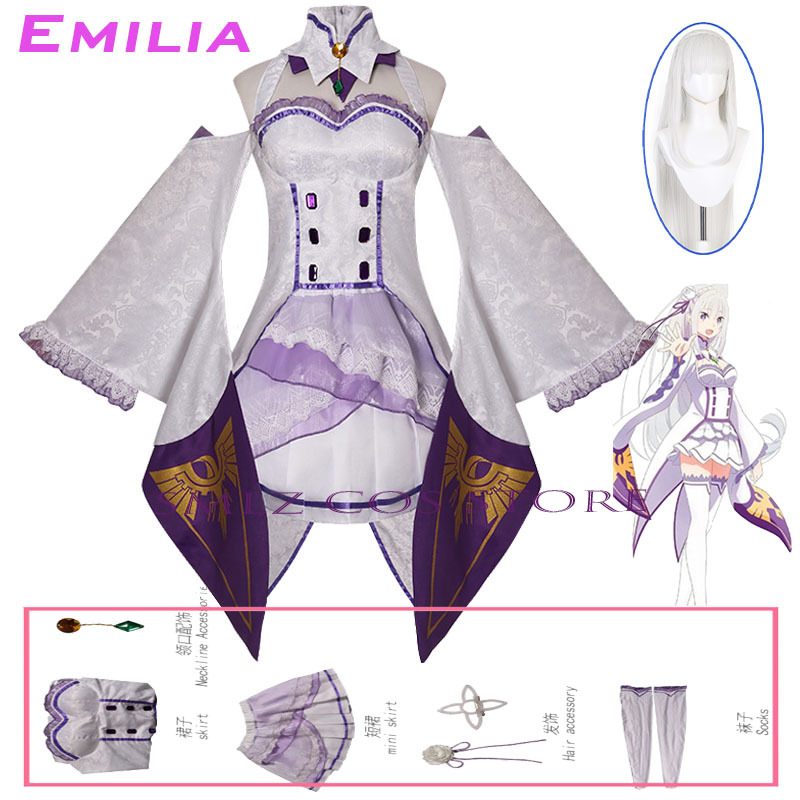 Emilia Cosplay Anime Re Zero K - Anime Cosplay Wig review and price